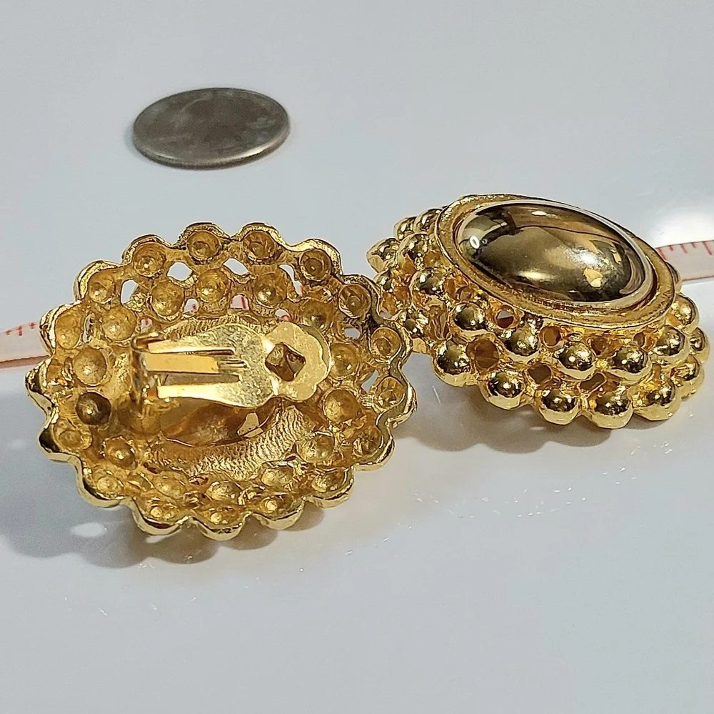 Vintage Graziano Large Gold Clip On Earrings - Picture 5 of 6